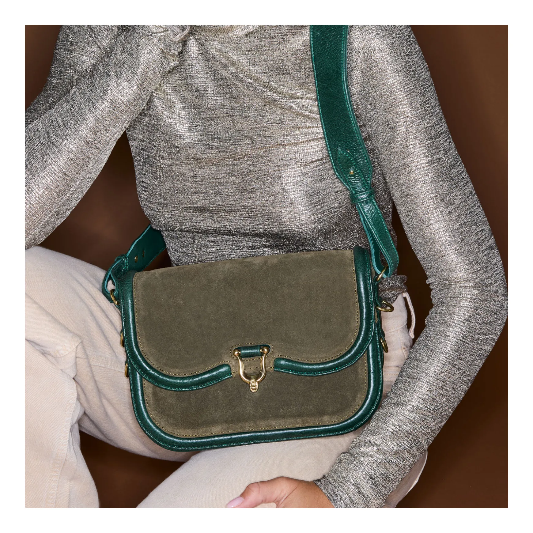 Hot Claris Virot Sac Manon Suede Vert Bronze