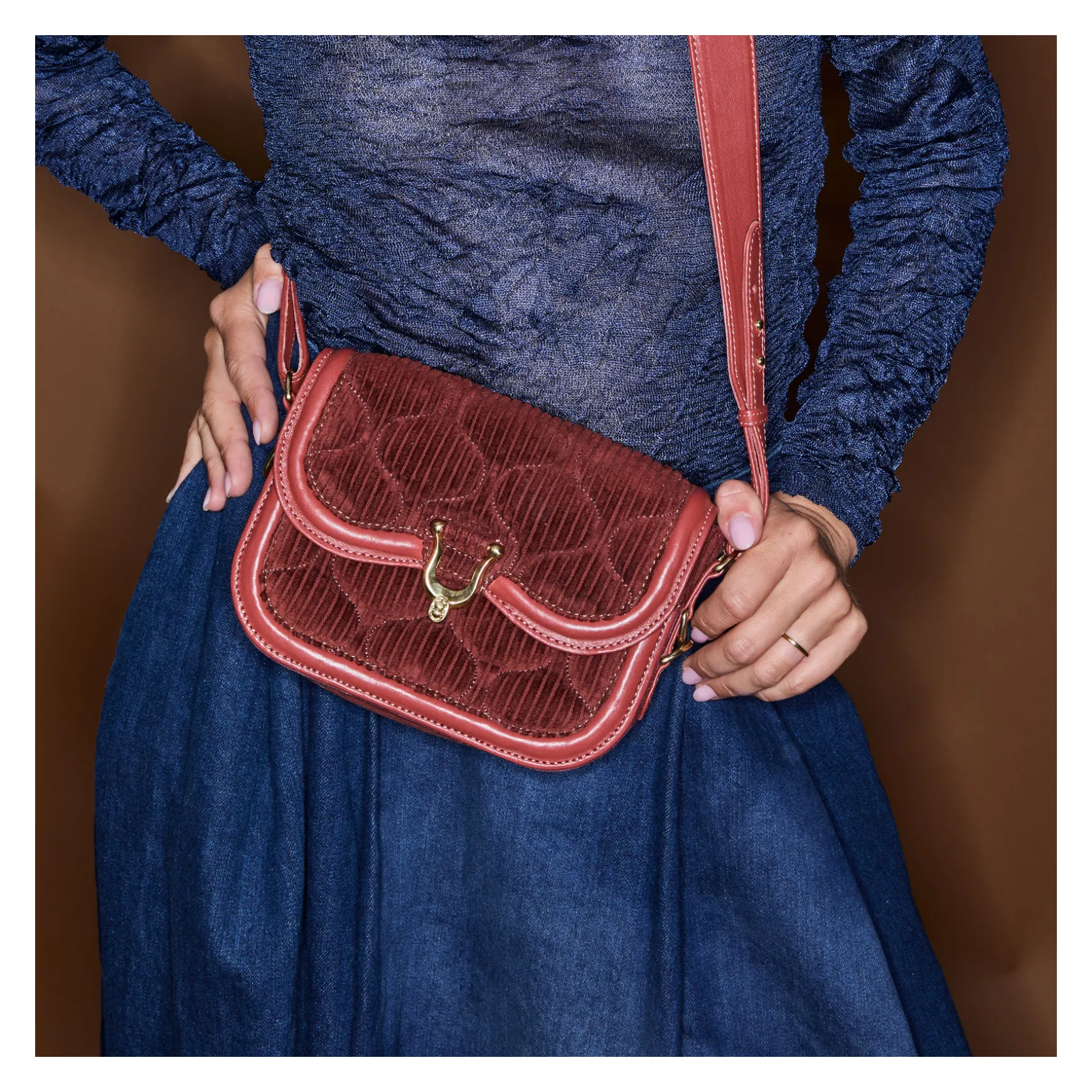 Best Claris Virot Sac Mini Manon Velours Brique Matelassé