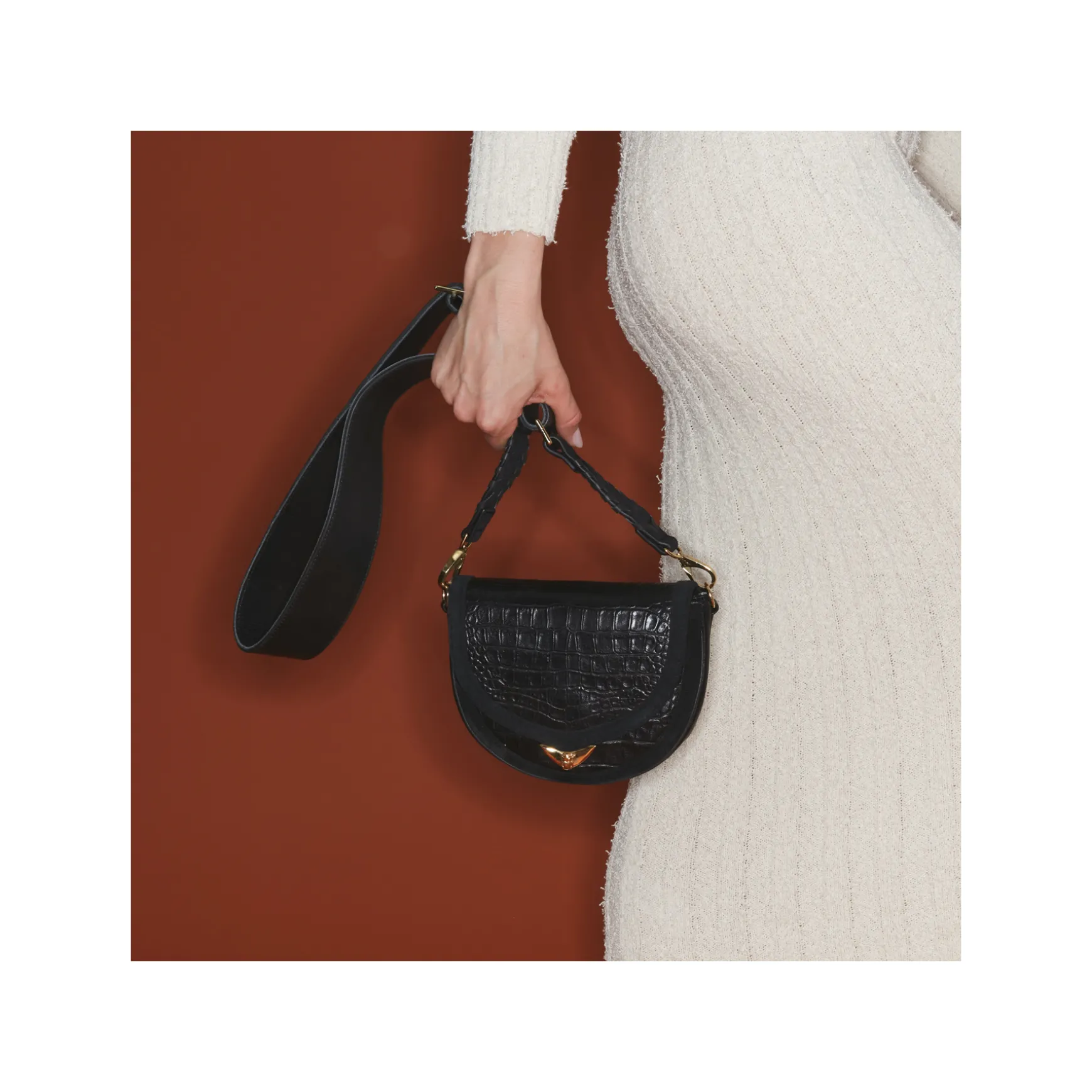 Cheap Claris Virot Sac Victoria Cuir Embossé Croco Noir