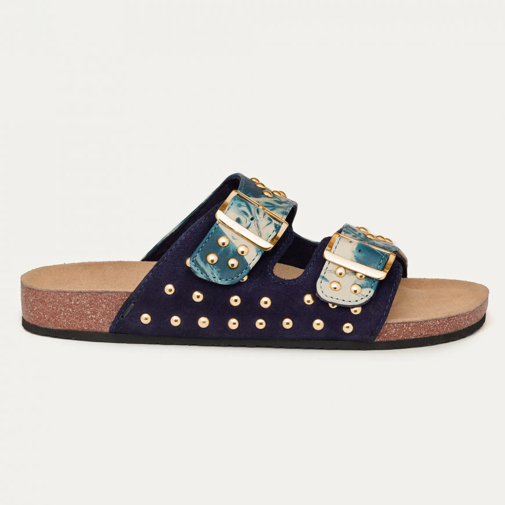Sale Claris Virot Sandales Odette Cuir Bleu Tie and Dye