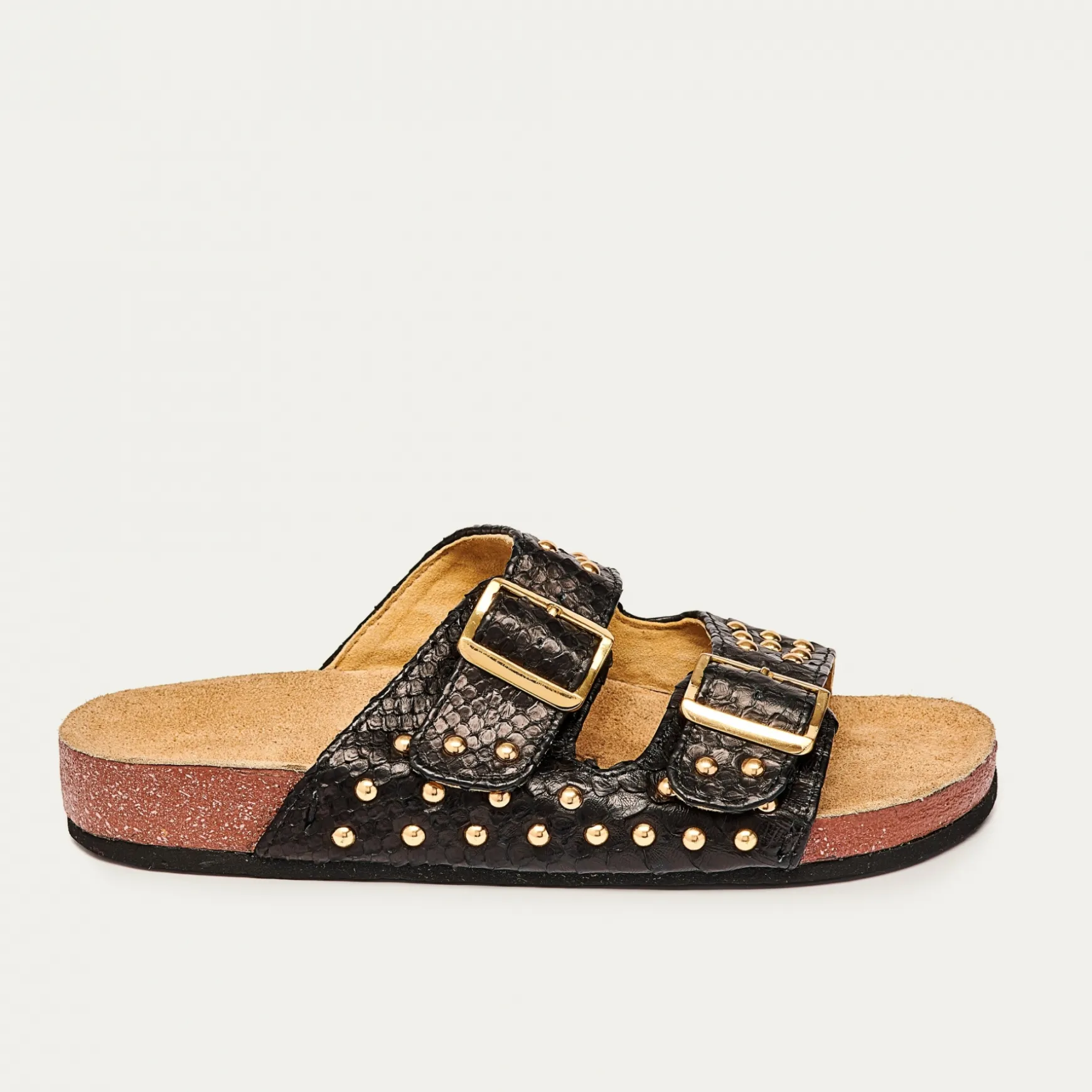 Shop Claris Virot Sandales Odette Python noir metallerie or