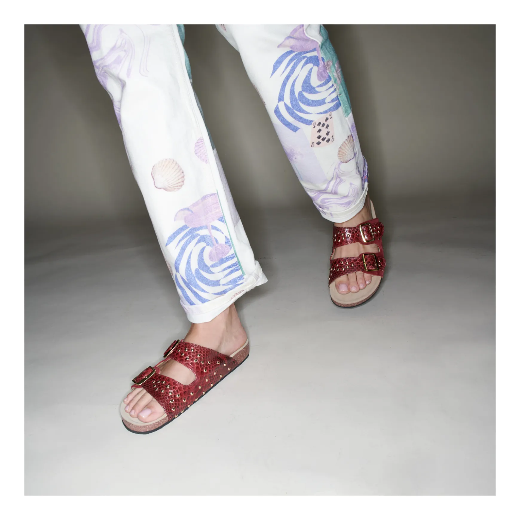 Outlet Claris Virot Sandales Odette Python et suède bordeaux
