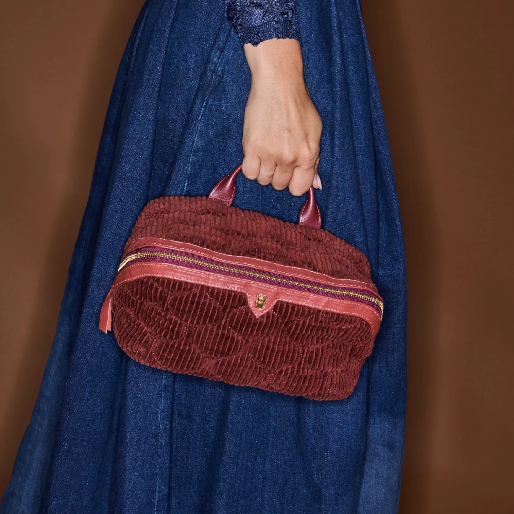 Online Claris Virot Trousse Charlotte Velours Brique Matelassé